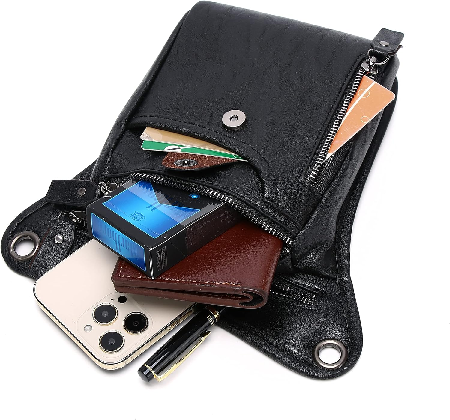 Motorcycle Bag Leather Leg Bag for Women Thigh Bags for Men Motorcycle Bags Drop Leg Holster Leg Pouch Drop Leg Pouch Hip Bag for Men Thigh Holster Women Motorcycle Leg Bag Wallet Waist Bag, Black, Waist Pack image number 3