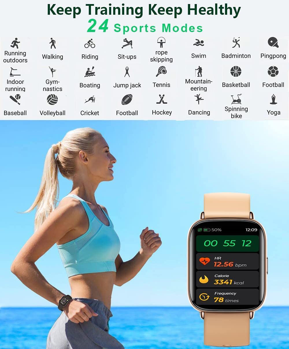 Smart Watch Fitness Tracker 1.69" Touch Screen Waterproof 24 Sports Modes with Body Temperature Heart Rate Blood Oxygen Monitor Sleep Quality Tracker 15 Days Battery Life Call & APP Message Reminder for Iphone Android Phones image number 6