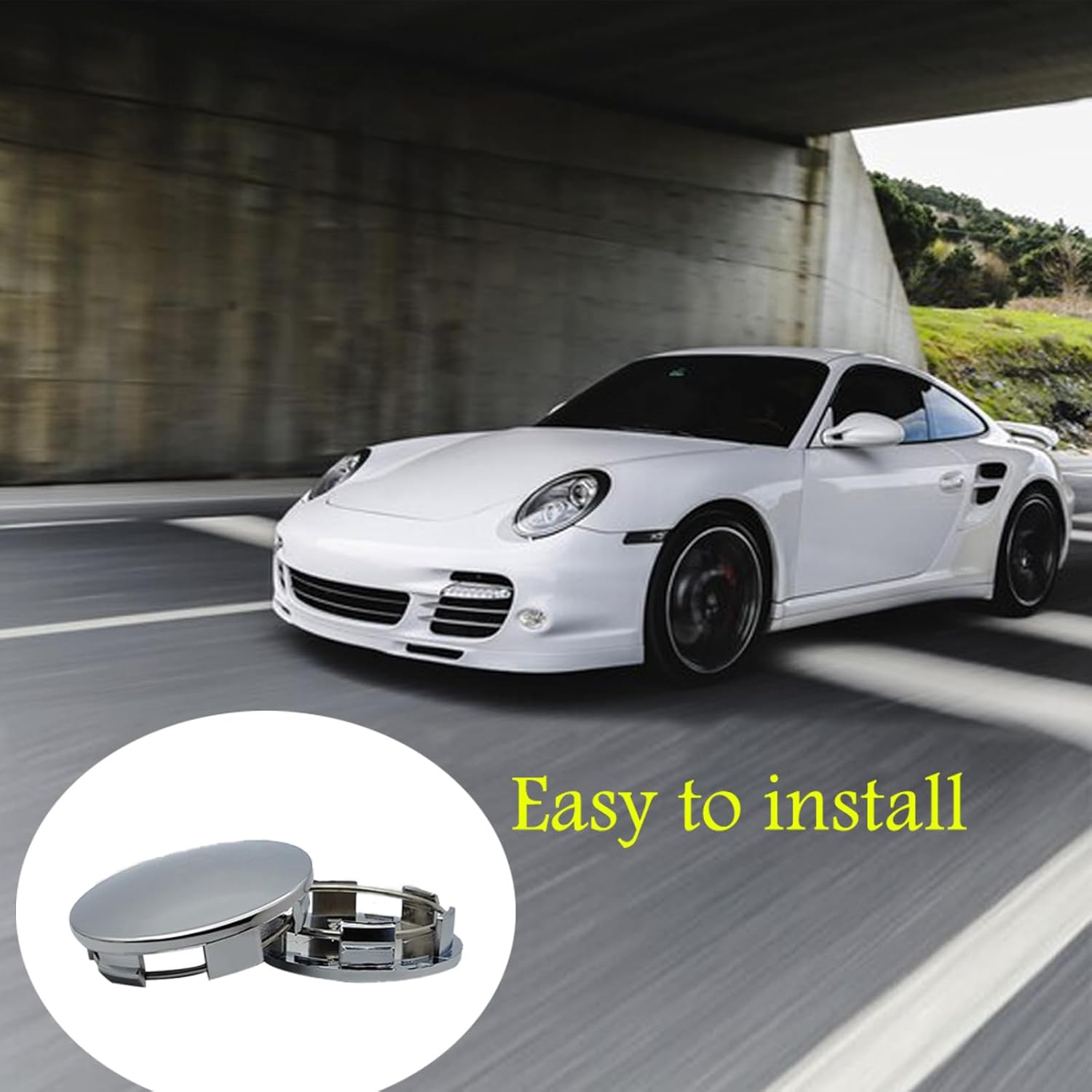 Wheel Hub Caps Pack of 4 Universal Hub Caps OD 60 Mm ID 56 Mm High-Quality ABS Wheel Hub Cover Polished Surface for Wheel Hubs Car Accessories (Silver) - B image number 2