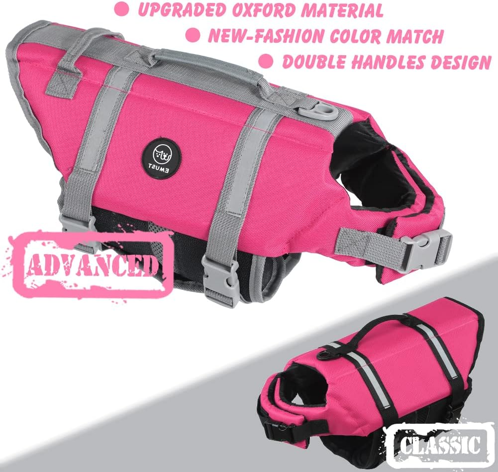 EMUST Life Jackets for Dogs, Adjustable Small/Medium/Large Dog Swim Vest for Water Safety Pet Life Vest with Rescue Handle Safety Vest for Swimming Pool Beach Boating, XL, Newsolidpink image number 5