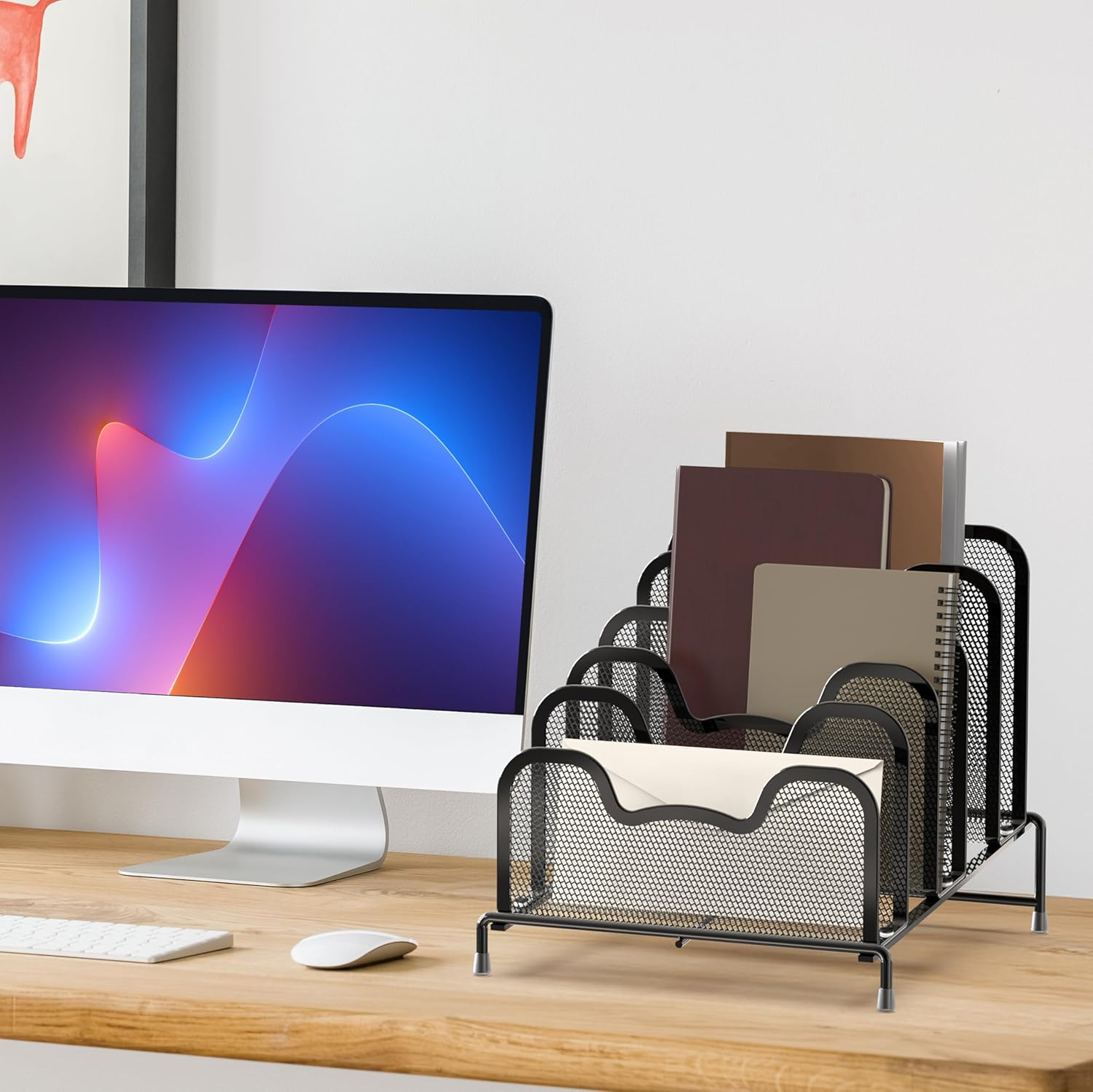 Simple Houseware 5 Sections Step File Sorter Desk Organiser, Black image number 1