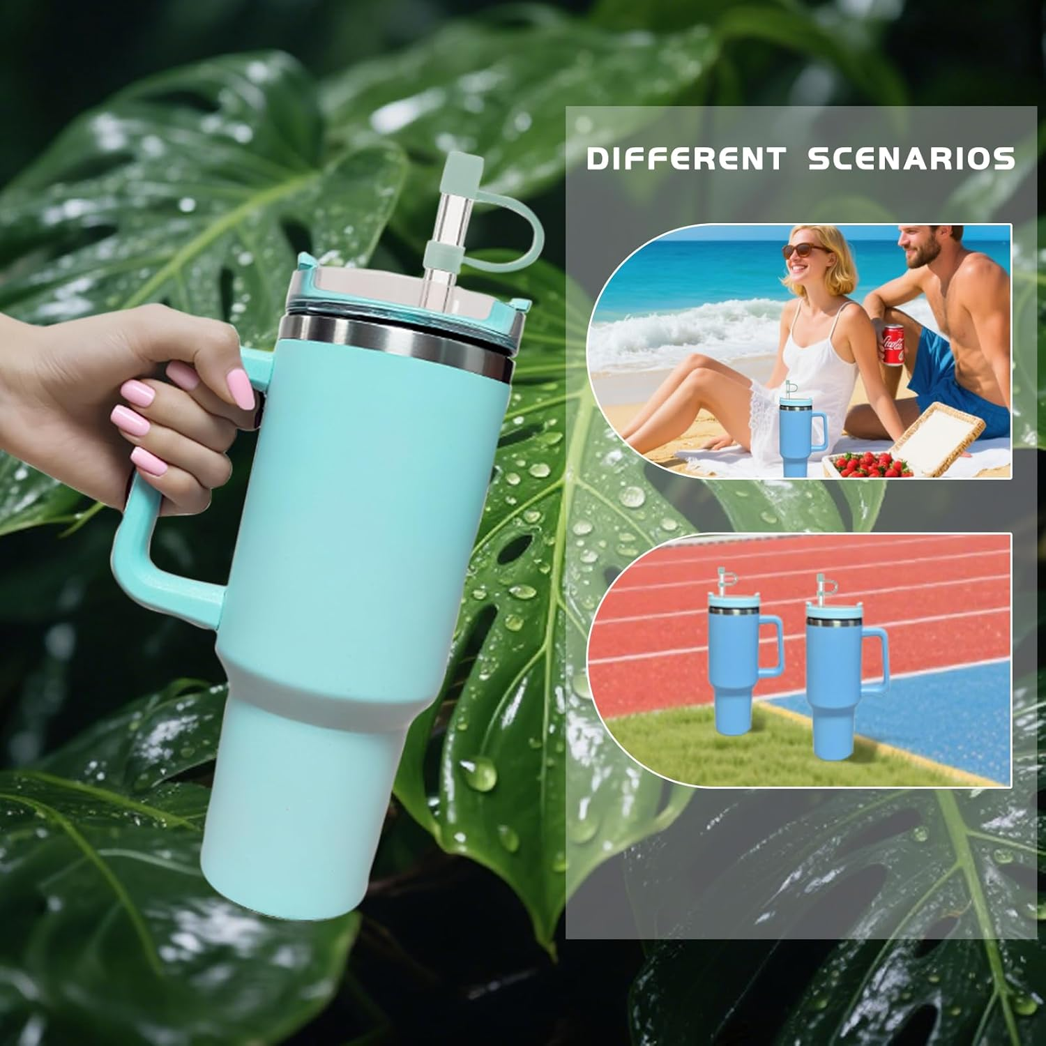 13Pcs Stanley Cup Compatible Straw Set, 6 Reusable Plastic Straws, 6 Silicone Morandi Straw Covers, 1 Cleaning Brush, Stanley Cup Accessories, for 40 Oz/30 Oz Tumblers image number 1