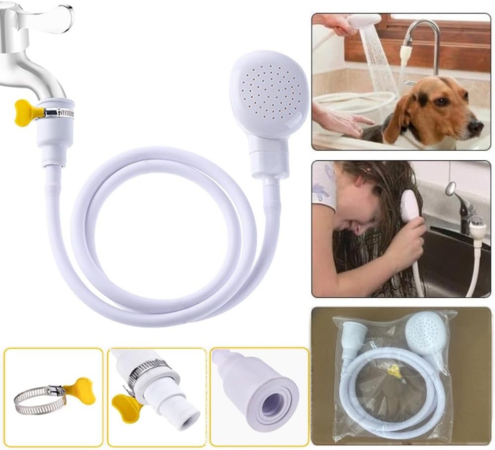 Mumoo Bear Portable Shower Sprayer with 1.3M Flexible Hose - Multi-Purpose Faucet Attachment for Pets, Kids, Plants (White) image number 6