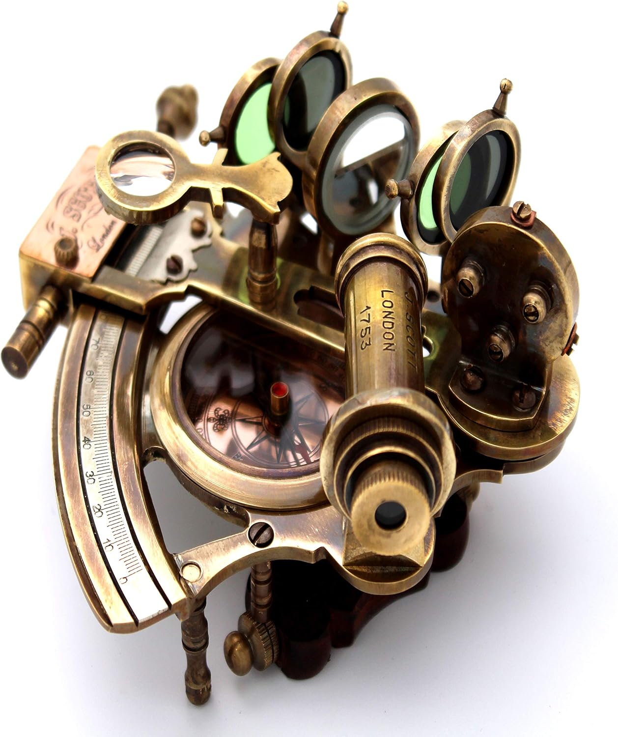 US HANDICRAFTS Handmade Astrolabe Brass Sextant Inbuild Compass with Hardwood Box| image number 4