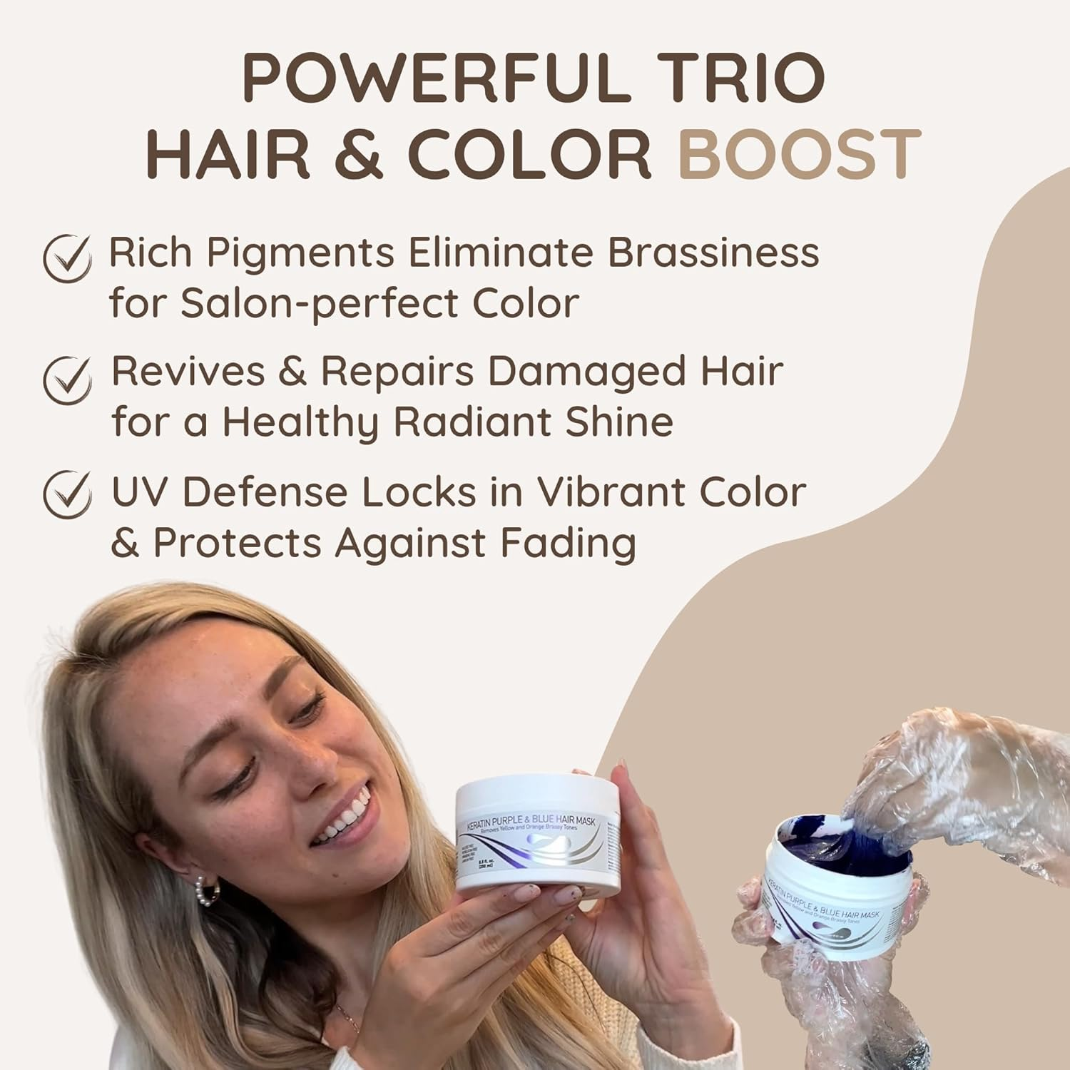 VITAMINS Hair Cosmetics Keratin Purple Hair Mask - Violet Blue Protein Deep Conditioner Treatment - Toner for Blonde Platinum Silver Gray Ash or Brown Colored Dry and Damaged Brassy Hair