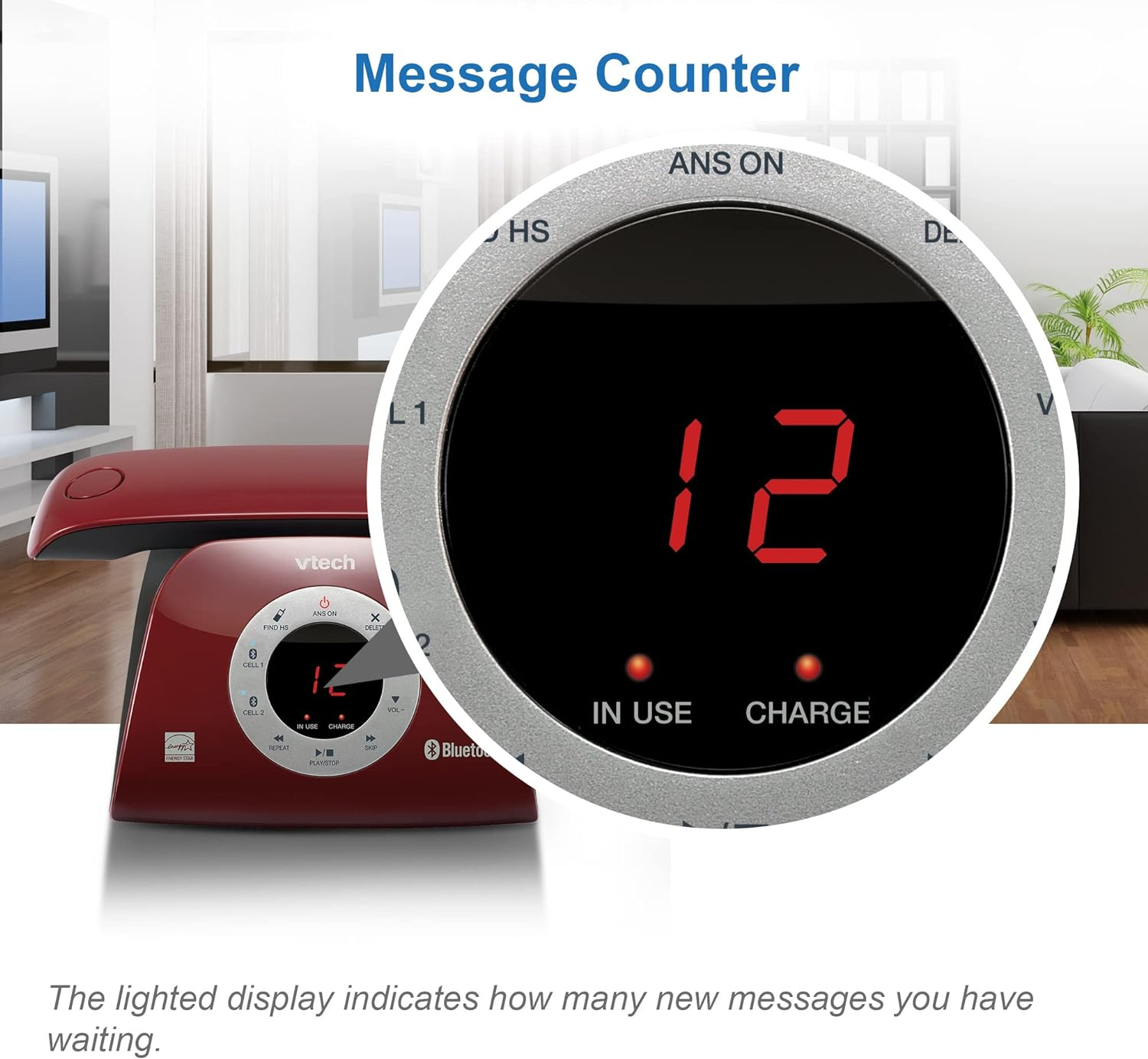 VTECH VS122-16 Retro-Design DECT 6.0 Cordless Phone: Bluetooth Connect to Cell, Call Blocker, Answering System, Full-Duplex Speakerphone, up to 1000 Phonebook Contacts & 1000 Call Block Entries image number 1