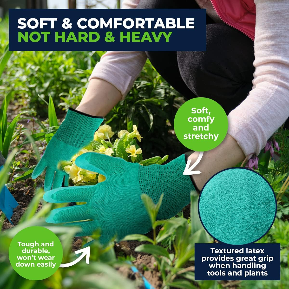 [4PCE] Garden Greens, Garden Gloves Latex Grip Durable Comfortable Adult Size Gardening Gloves for Yard, Cleaning, Fishing and Working image number 5