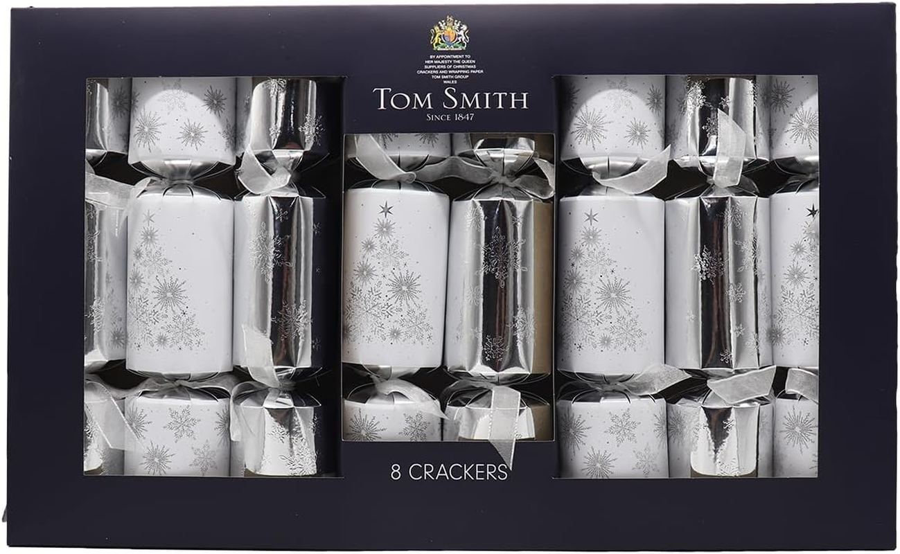 8X 12.5 Inch Large Christmas Crackers Bon Bons Premium Gift Festive Silver White image number 1