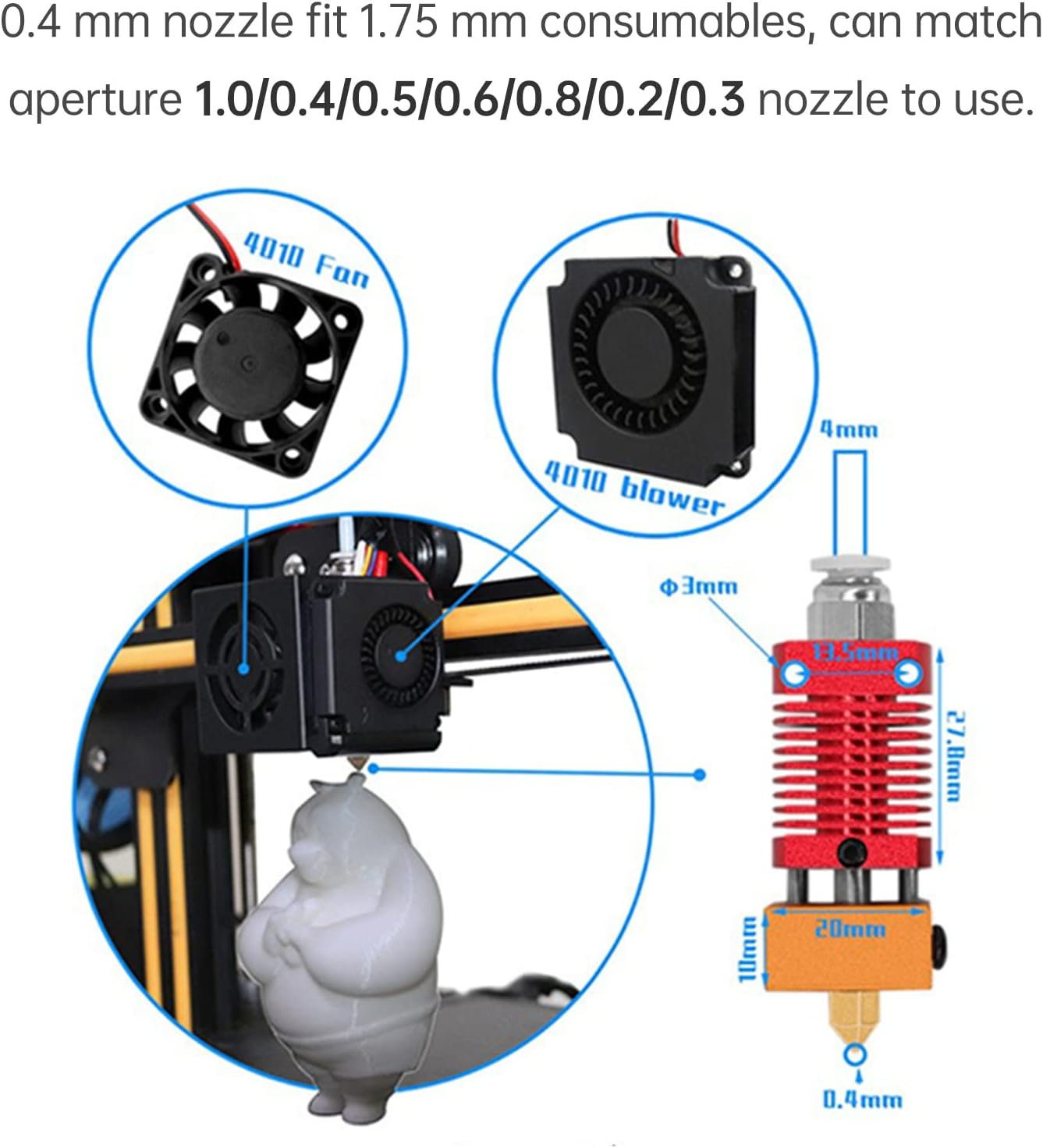 Ender-3 Full Assembled Hotend Kit 24V with Silicone Cover 1.2M Thermistor Compatible with CR-10/CR-10 S5/CR-10-S4/CR-10S/CR-10 Mini/Ender 2/Ender-3/Ender 3 Pro/Ender-3S/Ender 5 image number 1