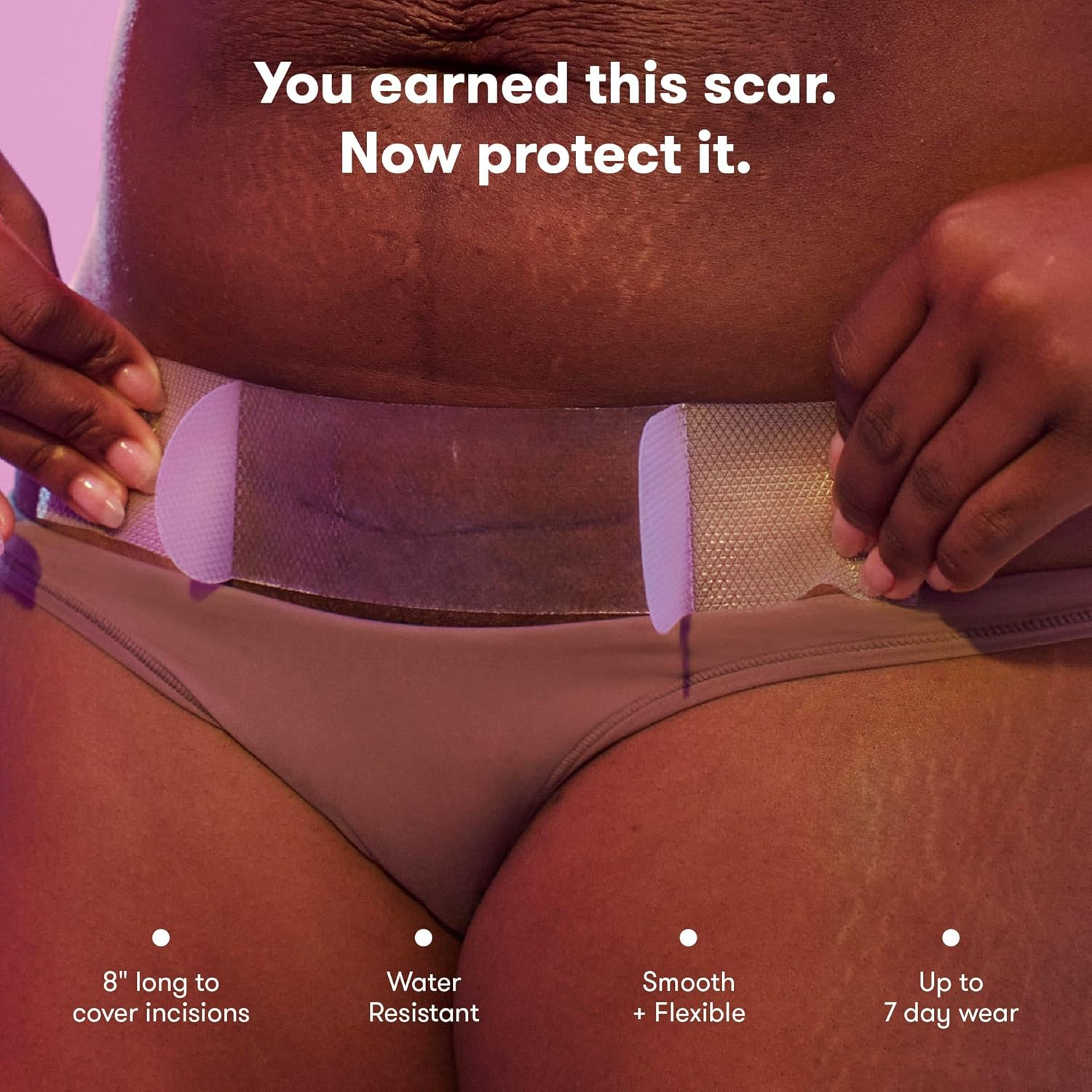 Frida Mom C-Section Silicone Scar Patches | Reusable Medical Grade Silicone Scar Treatment | Great for Keloid Scars | 6 8" Long Patches with Case and Pouch Included, Clear image number 3