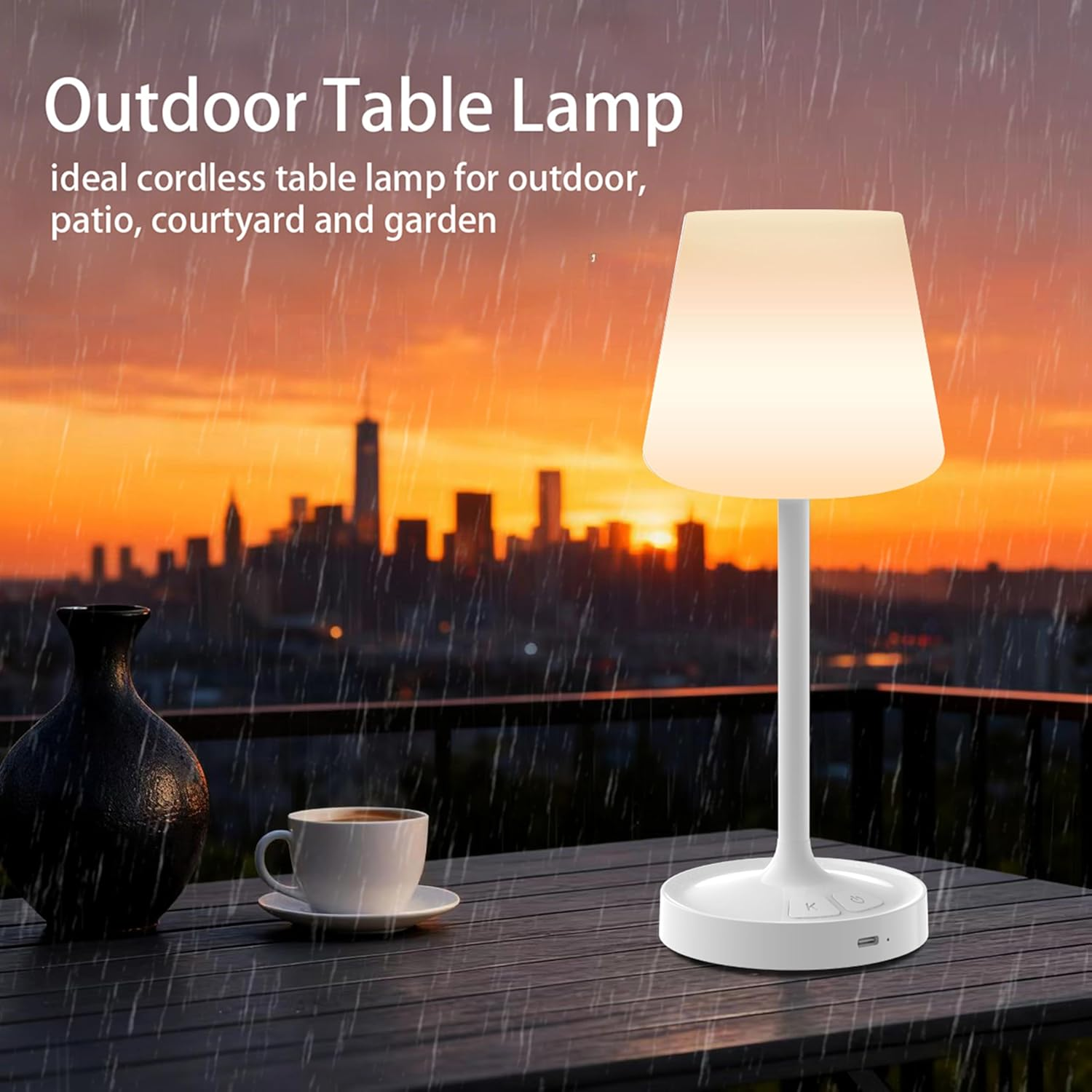 Waterproof Lampshade Portable Shower Lamp with 3 Colors&5 Brightness,Rechargeable Mechanical Button Dimmable Bedside Table Lamp,Cordless Table Lamp Suitable for Bedroom,Kitchen,Camping,Outdoor(White)