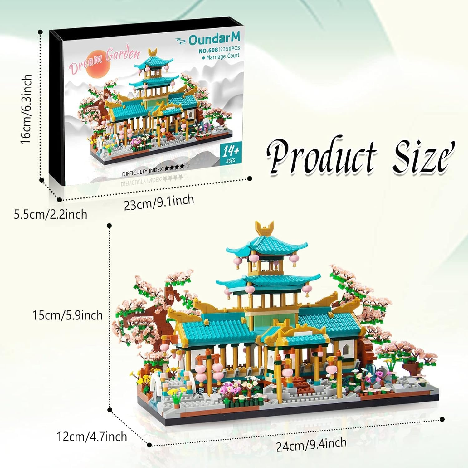 Oundarm Mini Chinese Classical Garden Building Blocks Set, Cherry Blossom Botanical Collection Building Set for Adults, 14+ Teens, Home Decor Accessories (2350 Pcs) image number 2