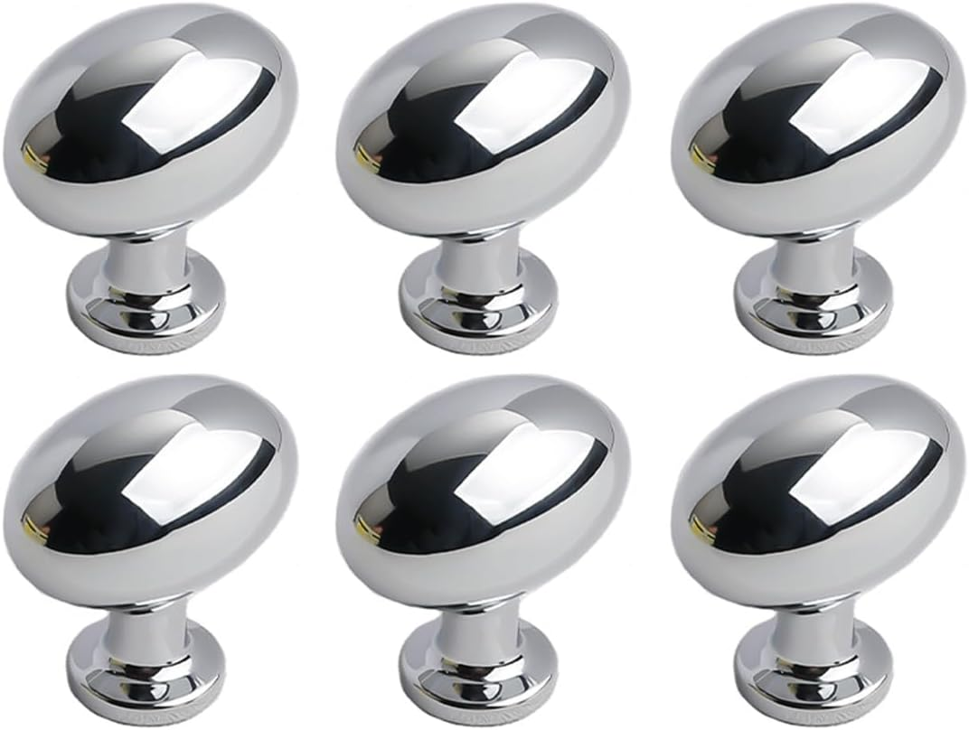 8 Pack Gold Cabinet Knobs 1.3" Brushed Gold Egg Drawer Knobs Zinc Alloy Single Hole Pulls for Dresser 33Mm Oval Cupboard Handles for Kitchen Wardrobe Cabinet Bathroom Hardware (8, Brushed Gold)