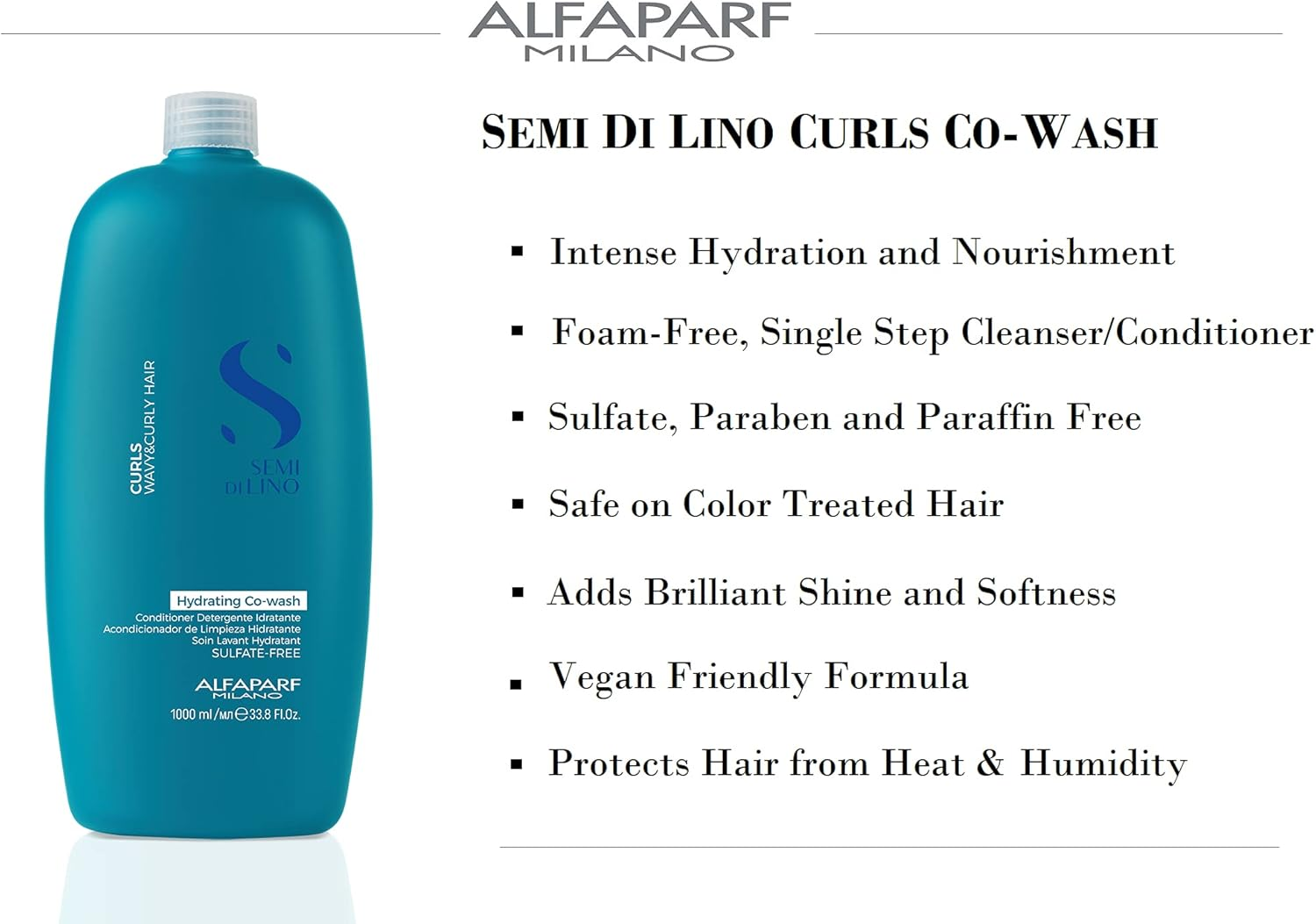 Alfaparf Milano Semi Di Lino Curls Hydrating Sulfate Free Co-Wash for Wavy and Curly Hair - Hydrates and Nourishes - Reduces Frizz - Protects against Humidity - Vegan-Friendly Formula image number 1