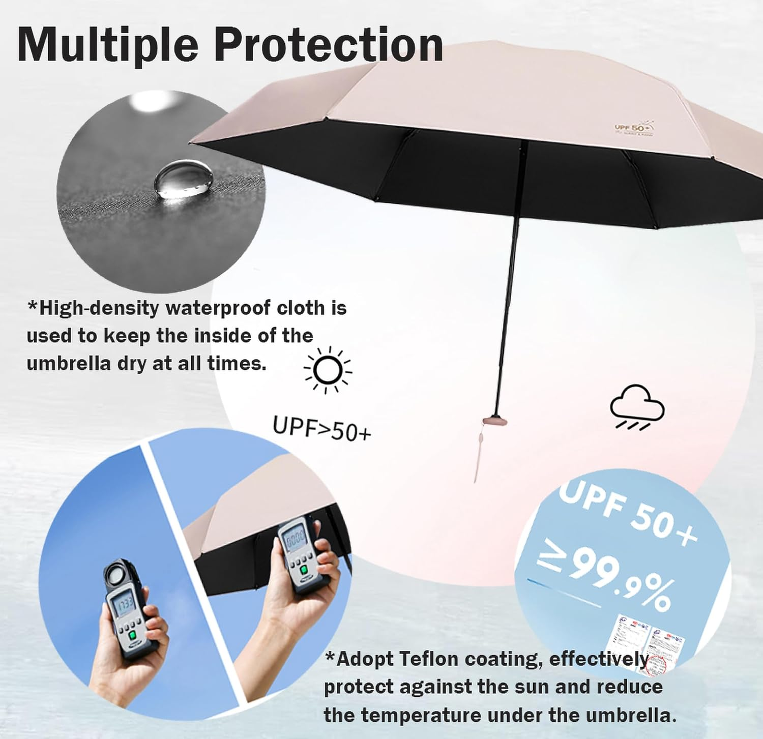Mini Sun Travel UV Umbrella anti UPF 50 Protection 99.9% Micro Handle Coating Layer Fabric Compact/Lightweight Small Portable Backpack/Folding Purse Pocket Umbrella Rain/Blocking/Men Women Kids - Green image number 6