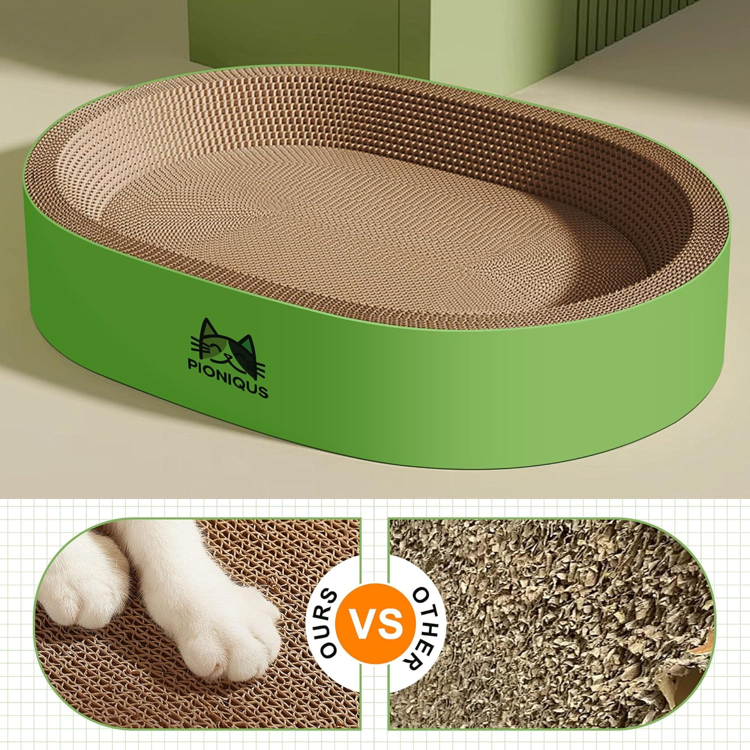 Upgraded Cat Scratcher Cardboard Bed Oval Cat Lounge 42Cm for Indoor Cats, Durable Corrugated Scratch Pad & Nest, Furniture Protector Kitty Scratching Couch