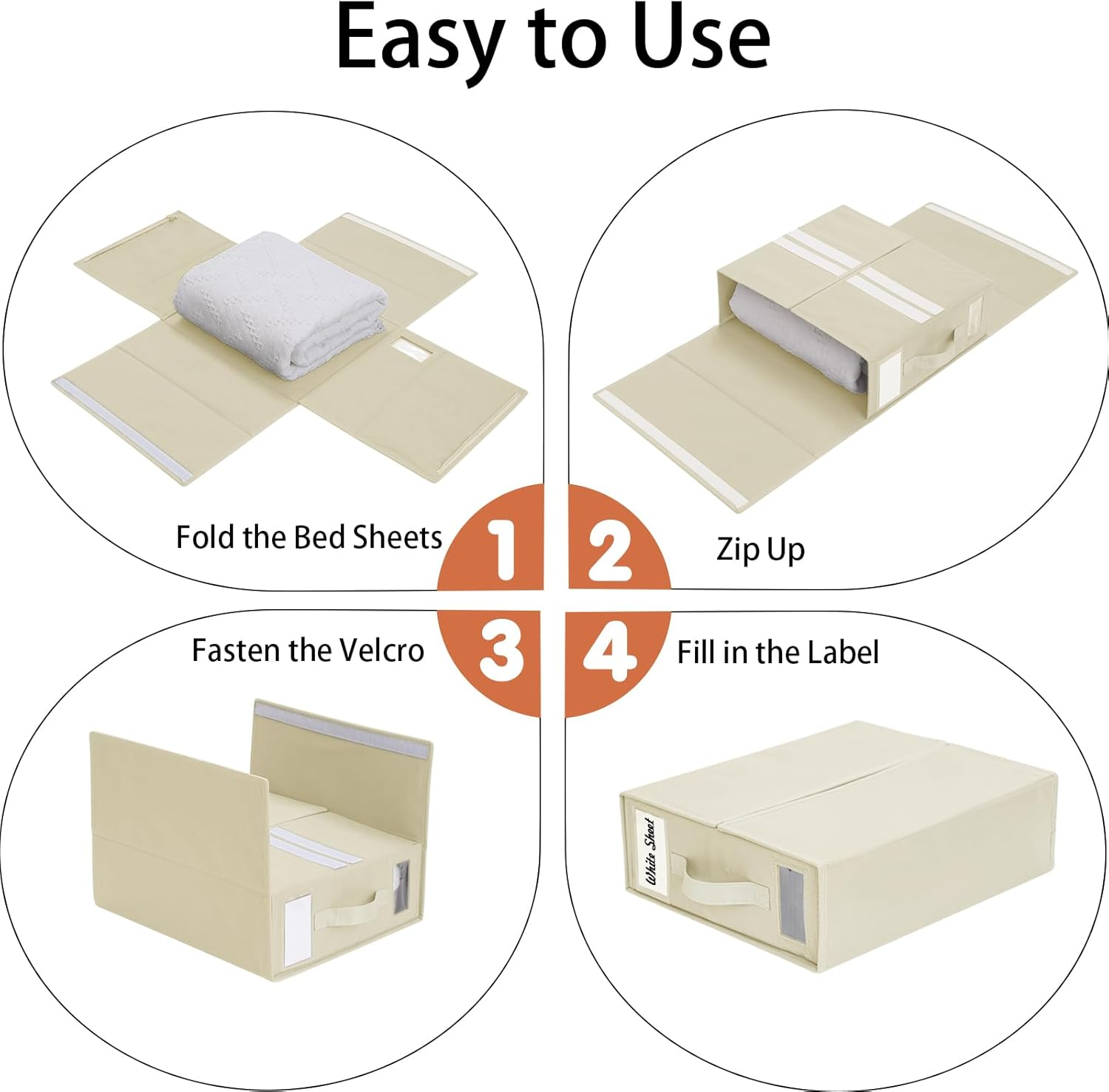 6 Pack Bed Sheet Organiser and Storage, Foldable Bedsheet Organizer for Linen Closet, Sheet Set Organiser with Window XL (Queen & King Size) Organizing Bedding Container Box, Beige image number 1