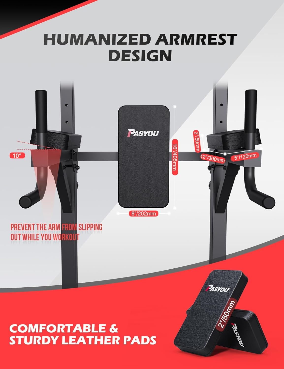 PASYOU Power Tower Pull up Bar Stand 9 Levels Adjust Workout Dip Station for Home Gym Strength Training Equipment Max Load 300KG