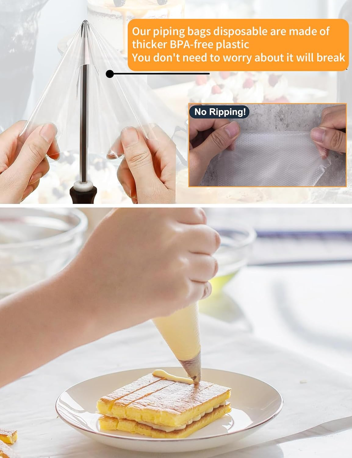 Piping Bags and Tips Set, Cake Decorating Kit Supplies with 100Pcs 12 Inch Pastry Piping Bags 1 Standard Couplers 6 Piping Tips, Pastry Decor Tools for Cupcakes Fit Professional Baking Lover image number 6