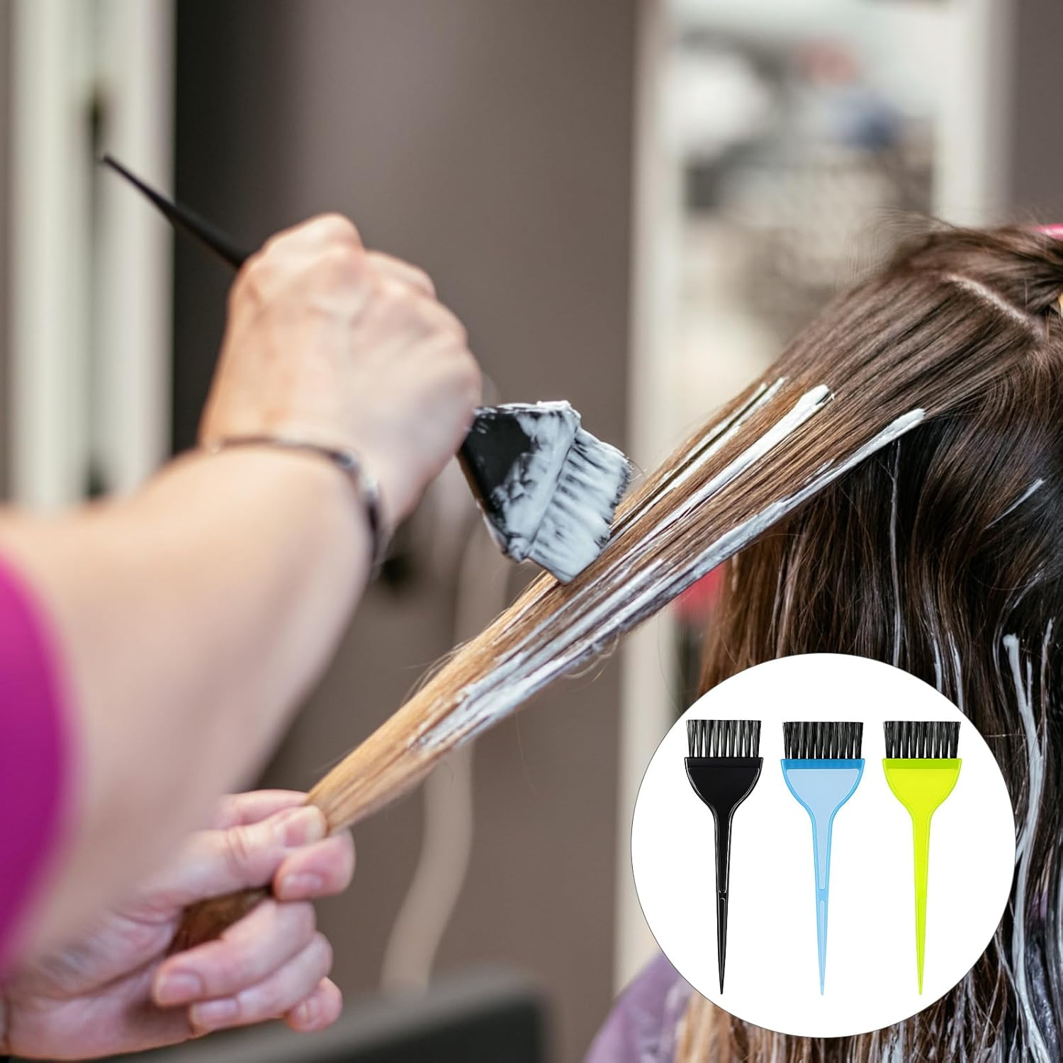 Hair Color Brush, 3 Pcs Hair Dye Brushes Professional Coloring Brush Wide Color Applicator Brushes Reusable Tinting Comb Tool Kit for Women Men Salon Use Home DIY Dyeing (3 Colors) image number 6