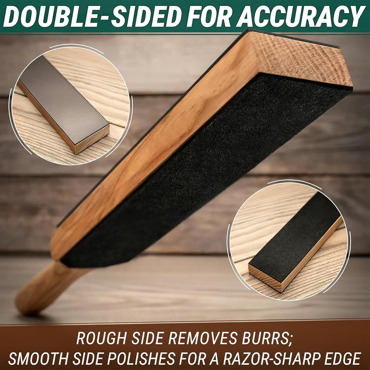 Yeanifeana Double Sided Leather Strop Paddle Kit with Premium Polishing Compound, 2-Sided Professional Stropping Kit for Knife Sharpening, Wood Carving & Woodworking Tools image number 2