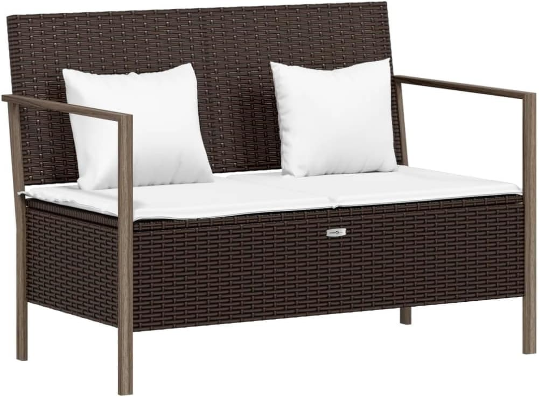 Vidaxl Comfortable 2-Seater Garden Bench with Cushions & Storage Compartment - Weather Resistant Pe/Poly Rattan in Grey - Sturdy Steel Frame -Modern Patio Furniture