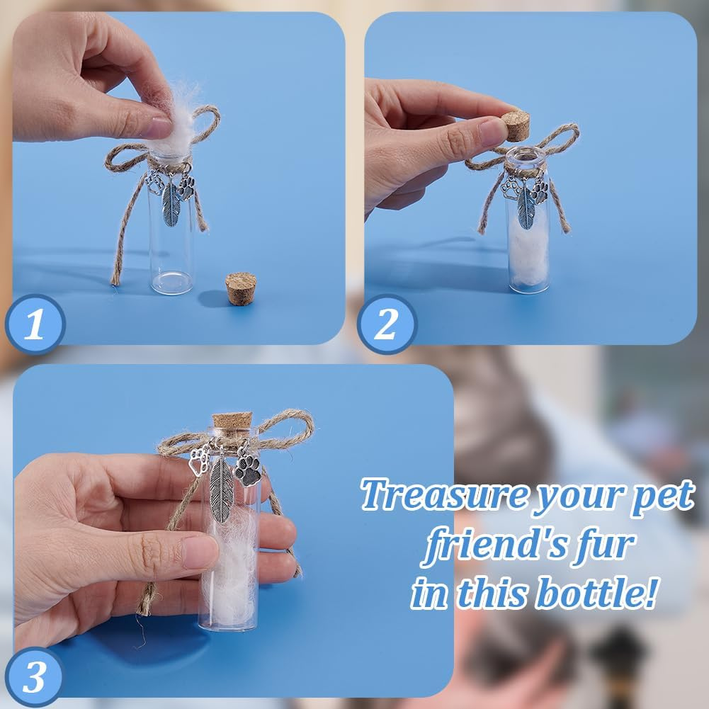 AHANDMAKER 4Pcs 2 Styles Pet Hair Memorial Glass Bottle Pet Fur Memorial Jar Glass Vial for Ashes Dog Keepsake Pets Loss Memory Sympathy Gift Clear Dog Cat Fur Keepsake Pet Urn Glasses Bottles image number 2