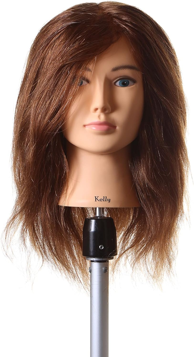 Kelly Brown 100% Real Indian Remy Hair Mannequin TAFE #8 16&rdquo; 40Cm Real Hair Cosmetology Mannequin Head Hair Styling Hairdressing Practice Training Doll Heads image number 2