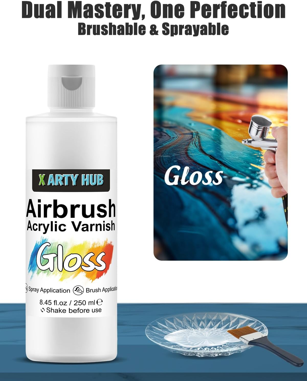 X ARTY HUB Acrylic Varnish Gloss 250 Ml, Anti-Yellowing/Fading/Cracking Acrylic Paint Sealer, Waterproof, Stain & Moisture Resistant Coating, Brushable and Sprayable image number 3