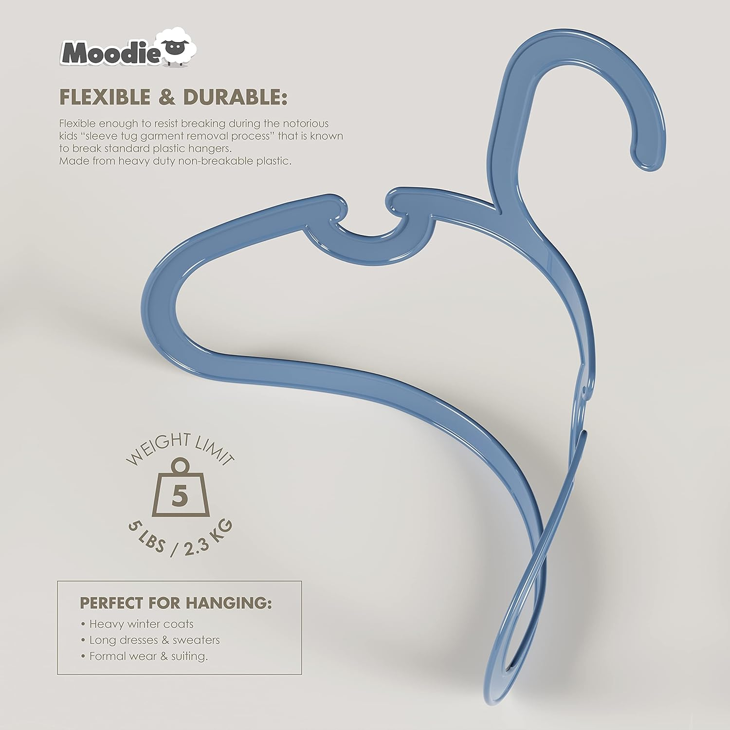 Recycled Plastic Kids Hangers | 13.5" Heavy Duty Kids Clothes Hangers | Bulk Pack Childrens Hangers, Large Child Hangers | Toddler Hangers (2-12Yrs | 25 Pack, Blues) - Bright White image number 5