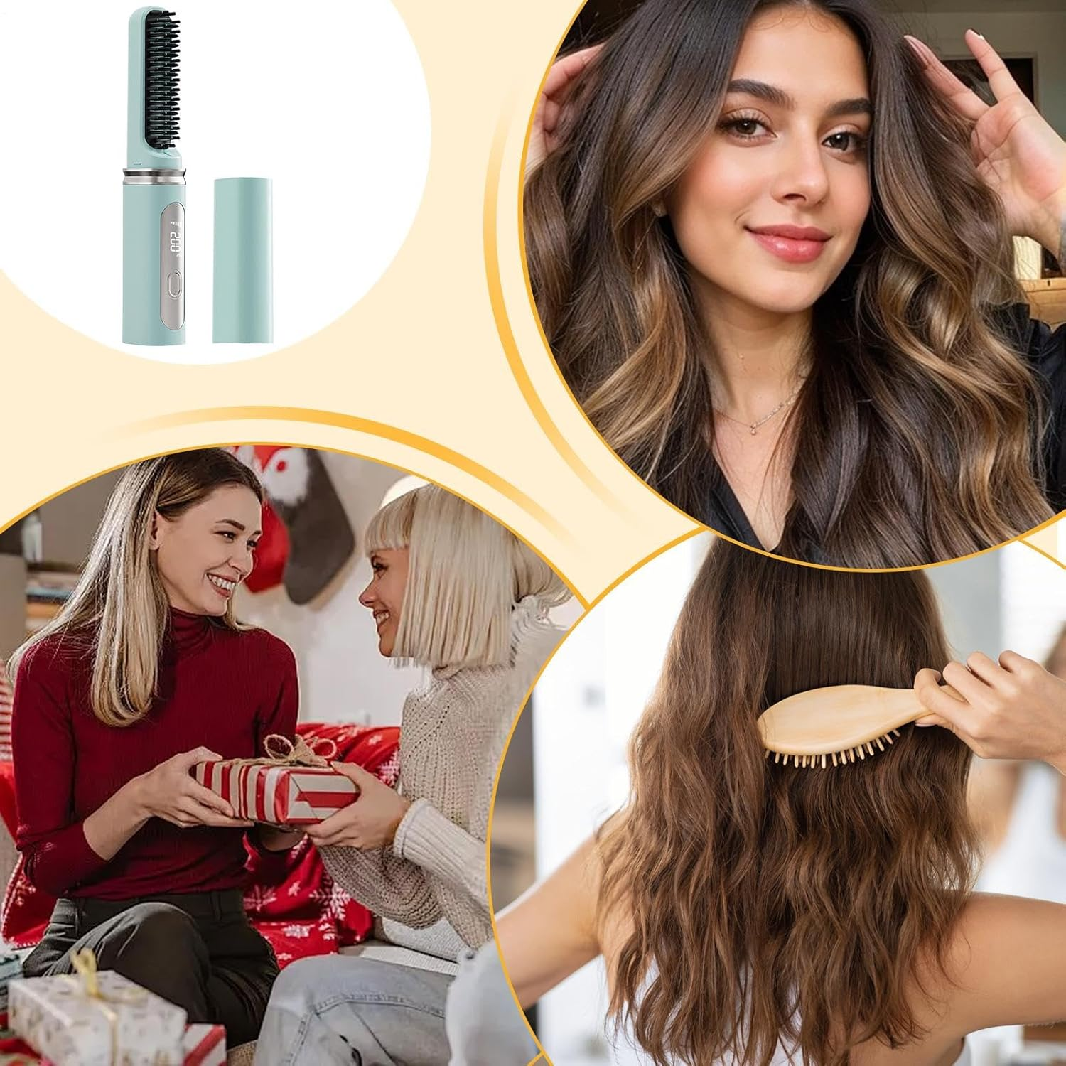 Straightening Brush - Cordless Hair Straightening Brush,Usb Rechargeable Fast Heating Curling Iron Comb Styling Tools for Women Girls All Types Volumizing image number 4