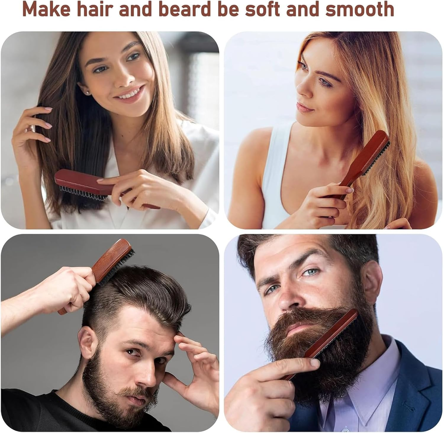 Kzvsiy 3 Pcs Boar Bristle Hair Brush Set, Detangling & Styling Combs for Hair and Beard, Soft round and Slick Back Combs with Eyebrow Brush for Men & Women image number 6