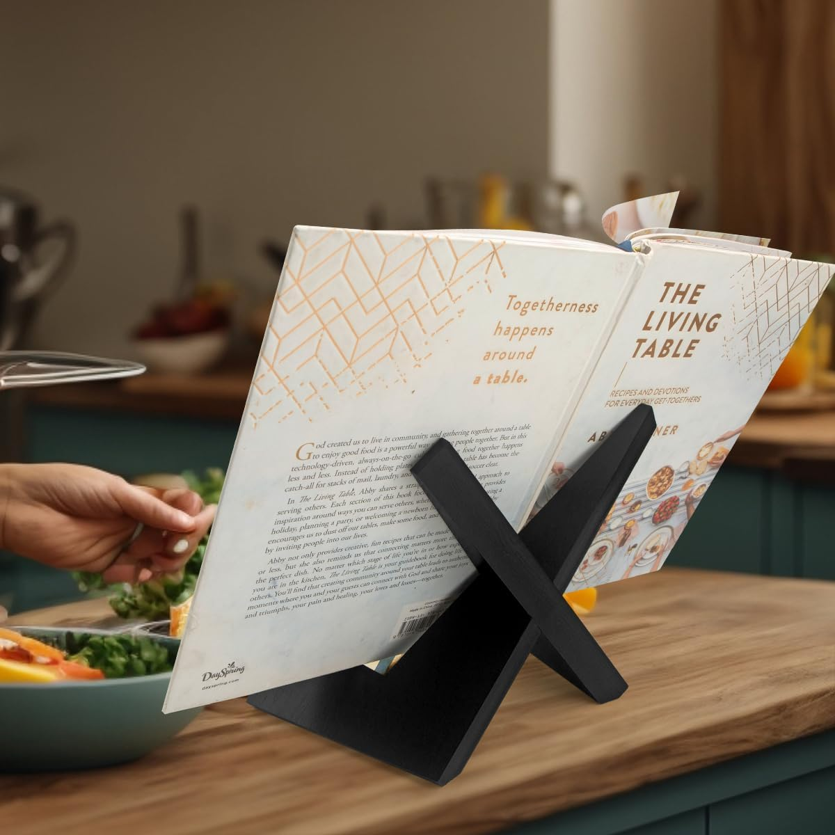 Wooden Recipe Book Holder, Retro Plate Stand for Display, Country Rustic Wooden Cookbook Stand, Cook Book Stand for Kitchen Countertop, Multifunctional Display Stand (1 in Black)