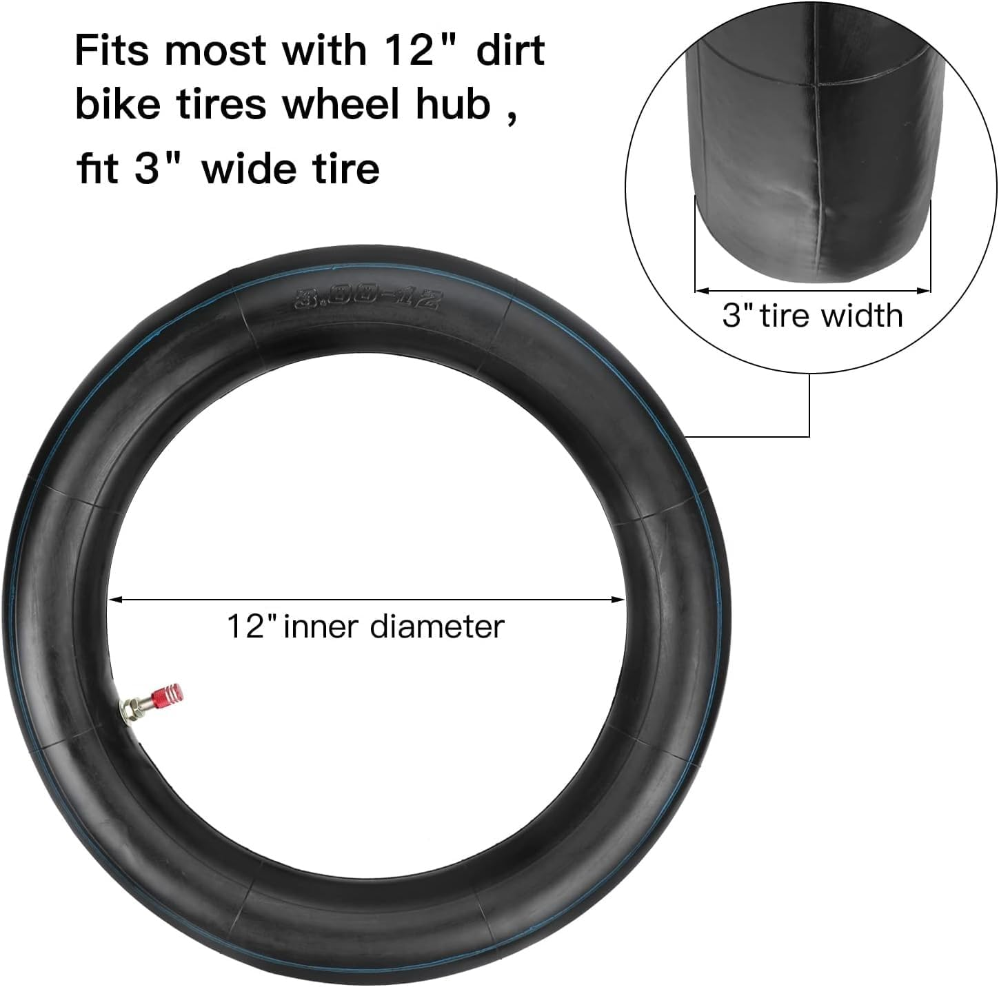 GREHUA 2.75 3.00-12 80/100-12 Inch Rear Inner Tube for SSR 110Cc 125Cc 90Cc KLX110 PW80 TTR90 TTR110 XR50 XR70 CRF50 CRF70 CRF110 DRZ110 Coolster QG-214 Apollo RFZ Pit Dirt off Road Bike Parts
