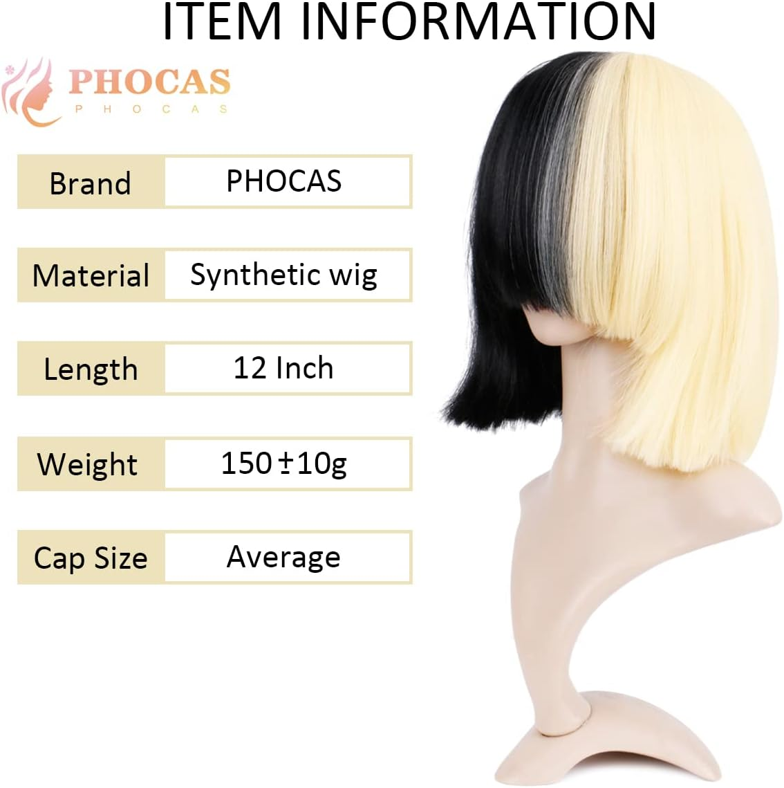 Phocas Hair Half Blonde and Black 2 Tone Hair Short Straight Cosplay Wig for Women - A-Brown image number 4