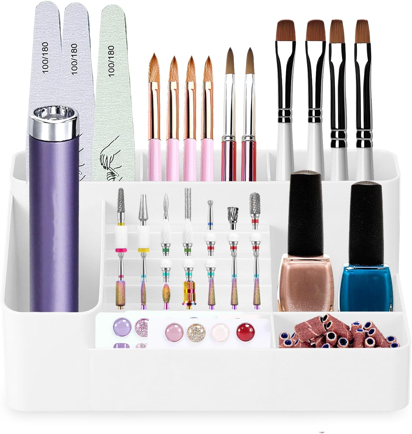 Plastic 28 Hole Nail Drill Holder Multi Compartment Nail Drill Organnizer Box Large Capacity Compartment Storage Box for Home Office image number 1