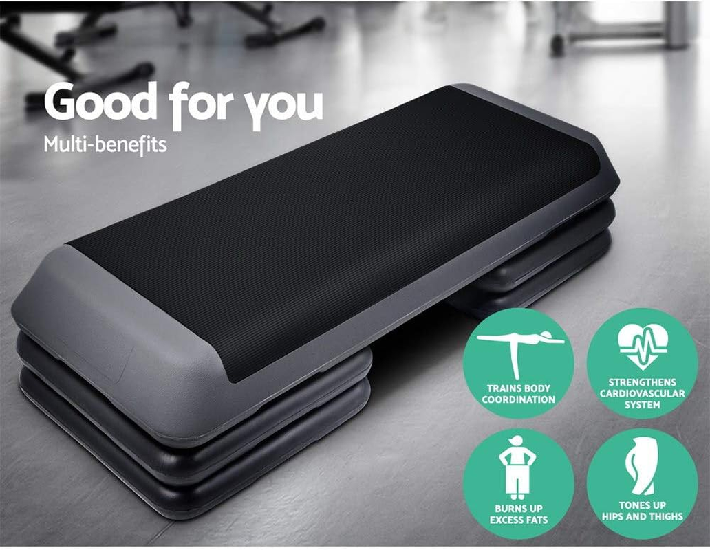 Everfit Aerobic Step, 110Cm Length Exercise Stepper Platform Steps Fitness Machines Mini Steppers Home Gym Workout Cardio Training under Desk Equipment, Adjustable 3 Level Anti-Slip Black image number 2