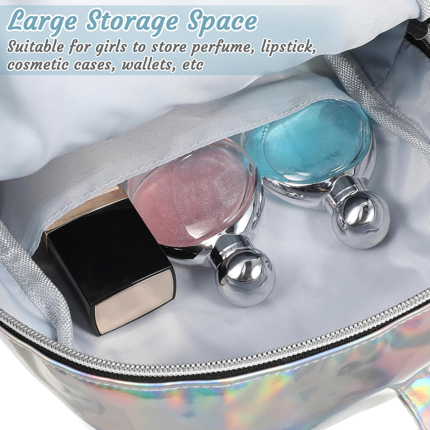 BESTYASH Holographic Mini Backpack for Girls Chic Grey School Bag Fashionable Laser Rucksack Adjustable Straps for School and Travel image number 2