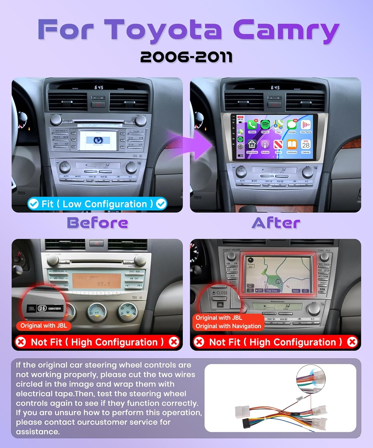 Rimoody 4G+128G Android 15 Car Stereo Radio for Toyota Camry 2006-2011, Wireless Carplay Andorid Auto Mirror Link GPS Wifi 9'' INCELL Touchscreen Bluetooth 5.0 FM/RDS EQ-32 SWC Backup Camera image number 6