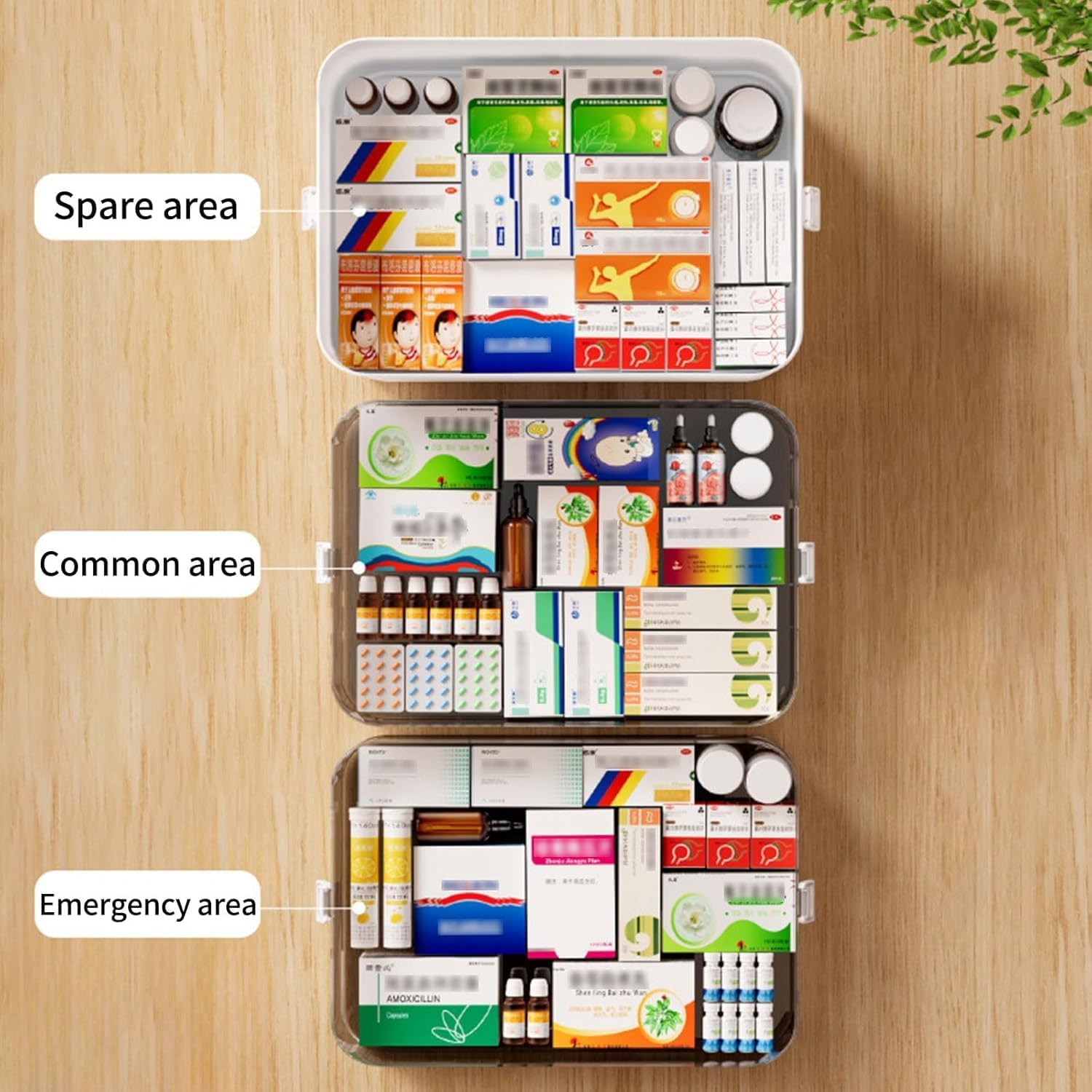Medicine Storage Box 3-Tier Portable PP First Aid Storage Box with Sealing Buckle & Dual Trays Partitioned Medicine Box Organizer Storage for Family, Office and Travel, White image number 2
