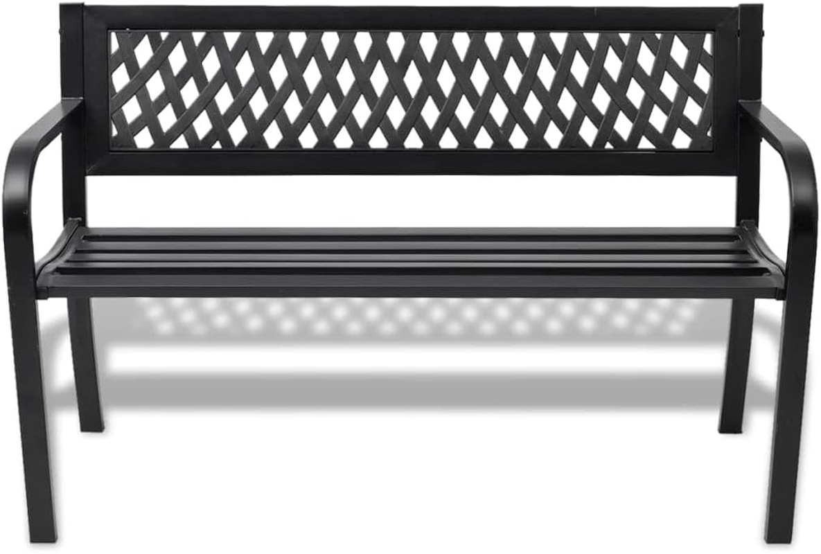 'Vidaxl Steel Garden Bench with PVC Backrest - Black, Weather-Resistant and Perfect for Indoor-Outdoor Use - 118X50X75 Cm