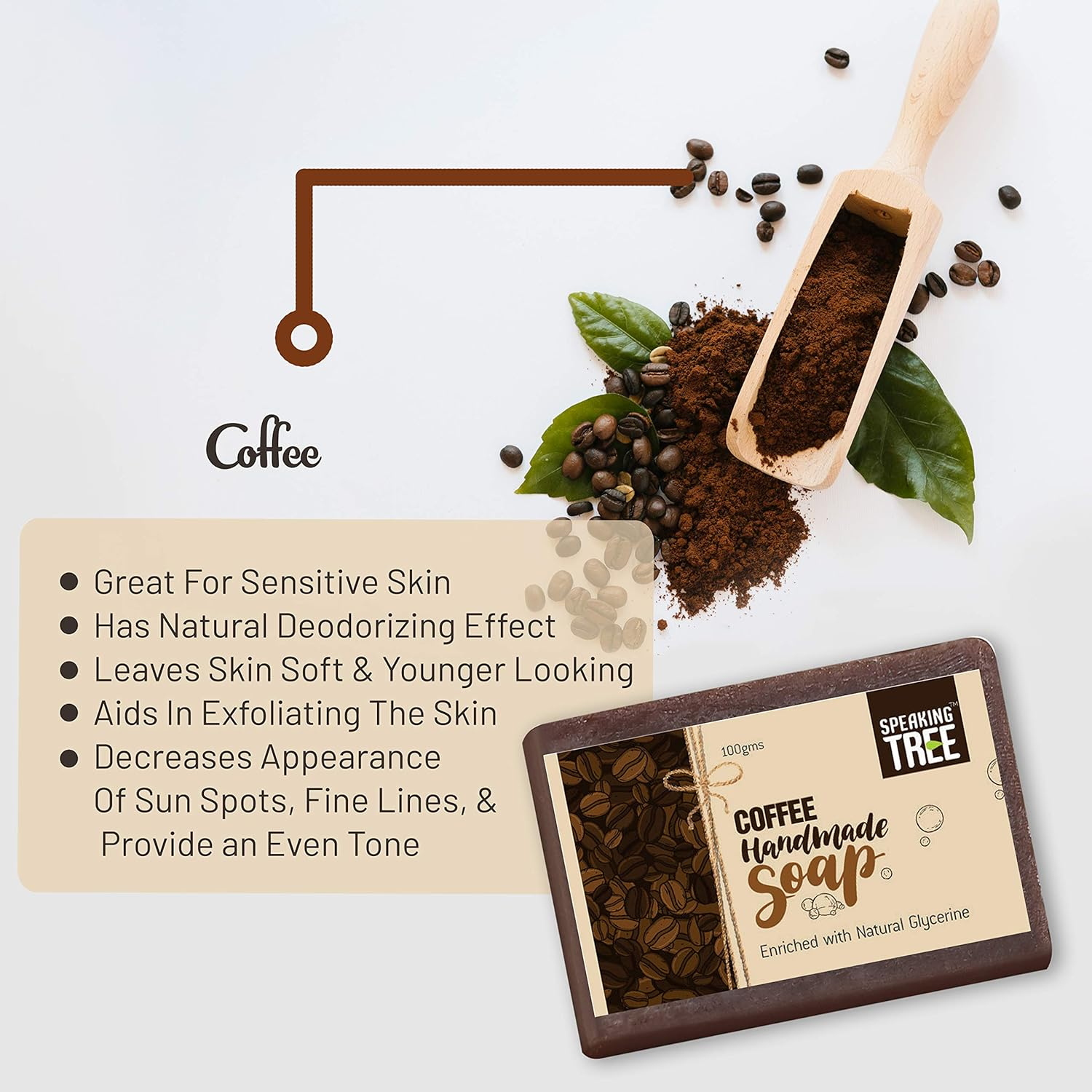 Speaking Tree - Exfoliating Coffee Handmade Soap 100Gms (Pack of 2) | Specially Formulated and Cold Processed - All Natural Ingredients for Perfectly Clean Skin - Handmade with Love image number 3