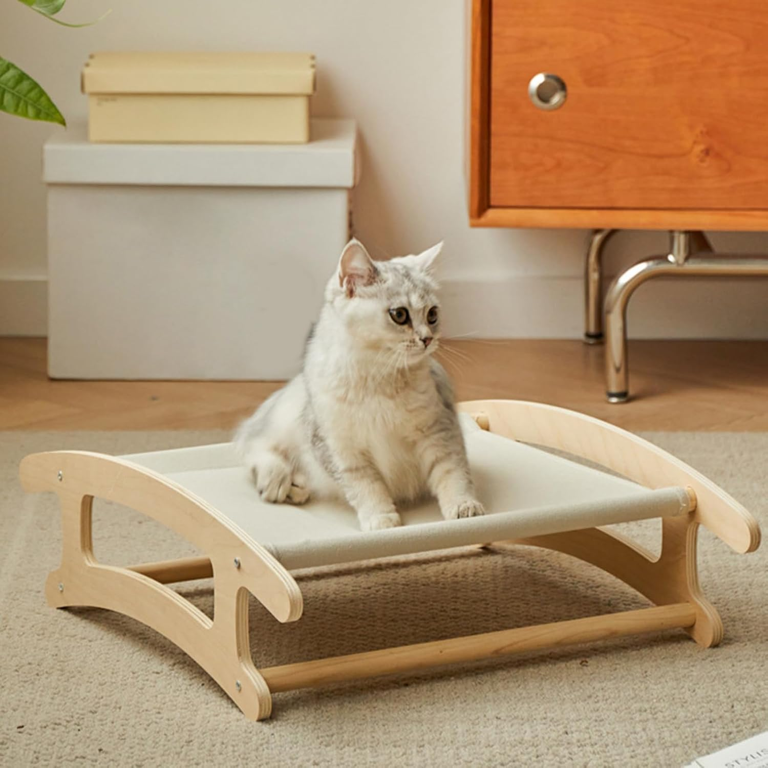 Raised Cat Bed, Removable Wooden Cat Hammock, Lightweight Space-Saving Pet Bed, Indoor Cats Hammock Bed for Playing, Climbing, Relaxing image number 3