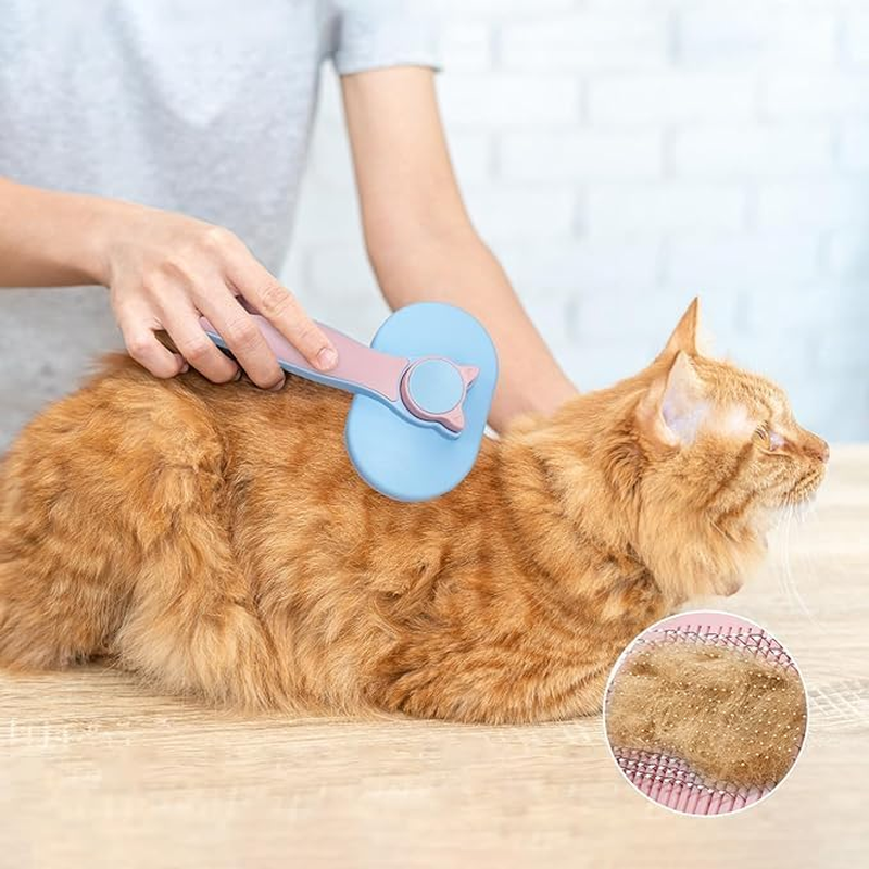 Cat Brush for Shedding and Grooming,Self-Cleaning Slicker Brush with Release Button,Suitable for Long or Short Haired Cats and Dogs (Blue and Pink) image number 2