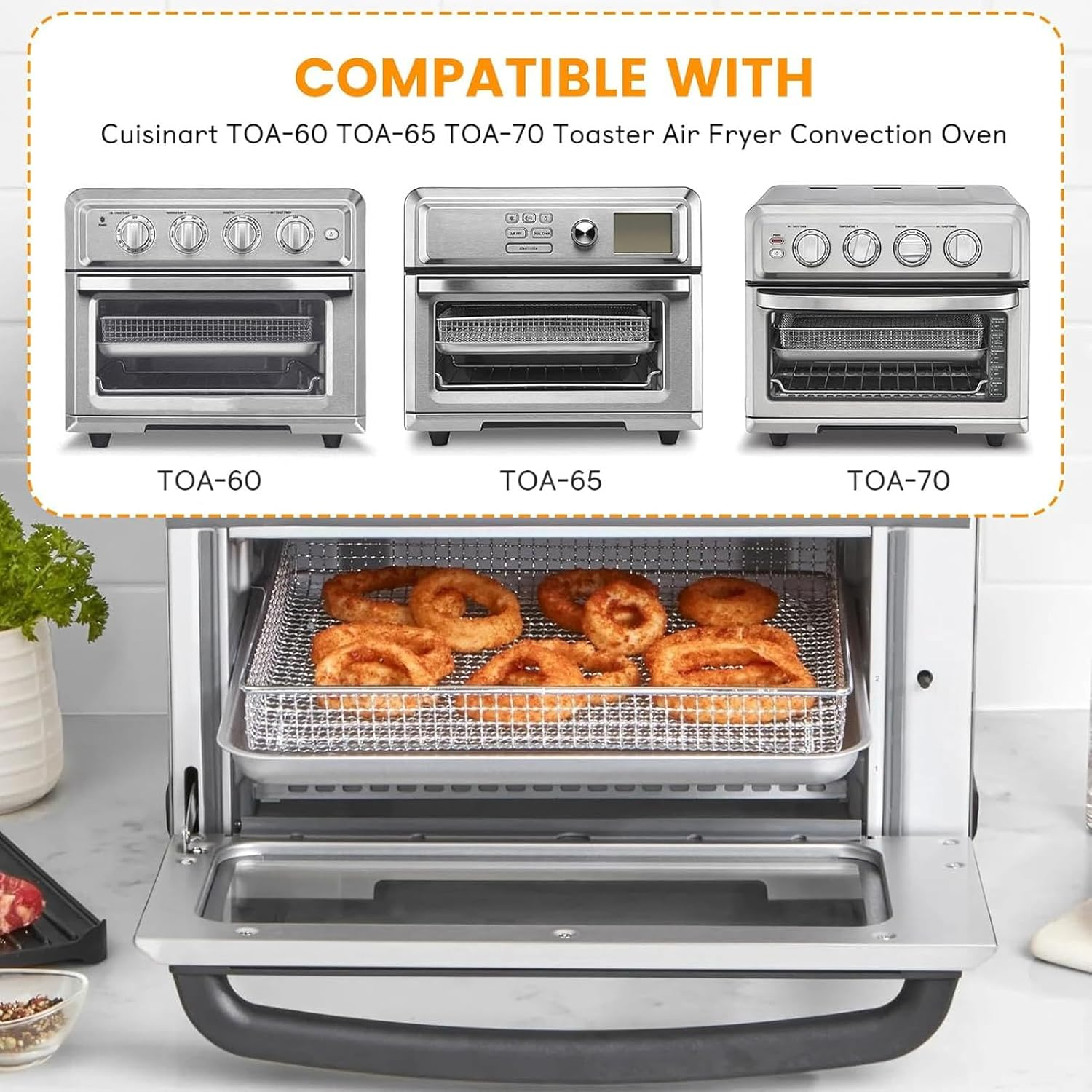 Air Fryer Tray Replacement Parts for Cuisinart TOA-60 TOA-65 TOA-70 Toaster Convection Oven, 12.4 * 11'' Non-Stick Mesh Stainless Steel Basket Wire Rack Accessories Parts, Dishwasher Safe image number 4