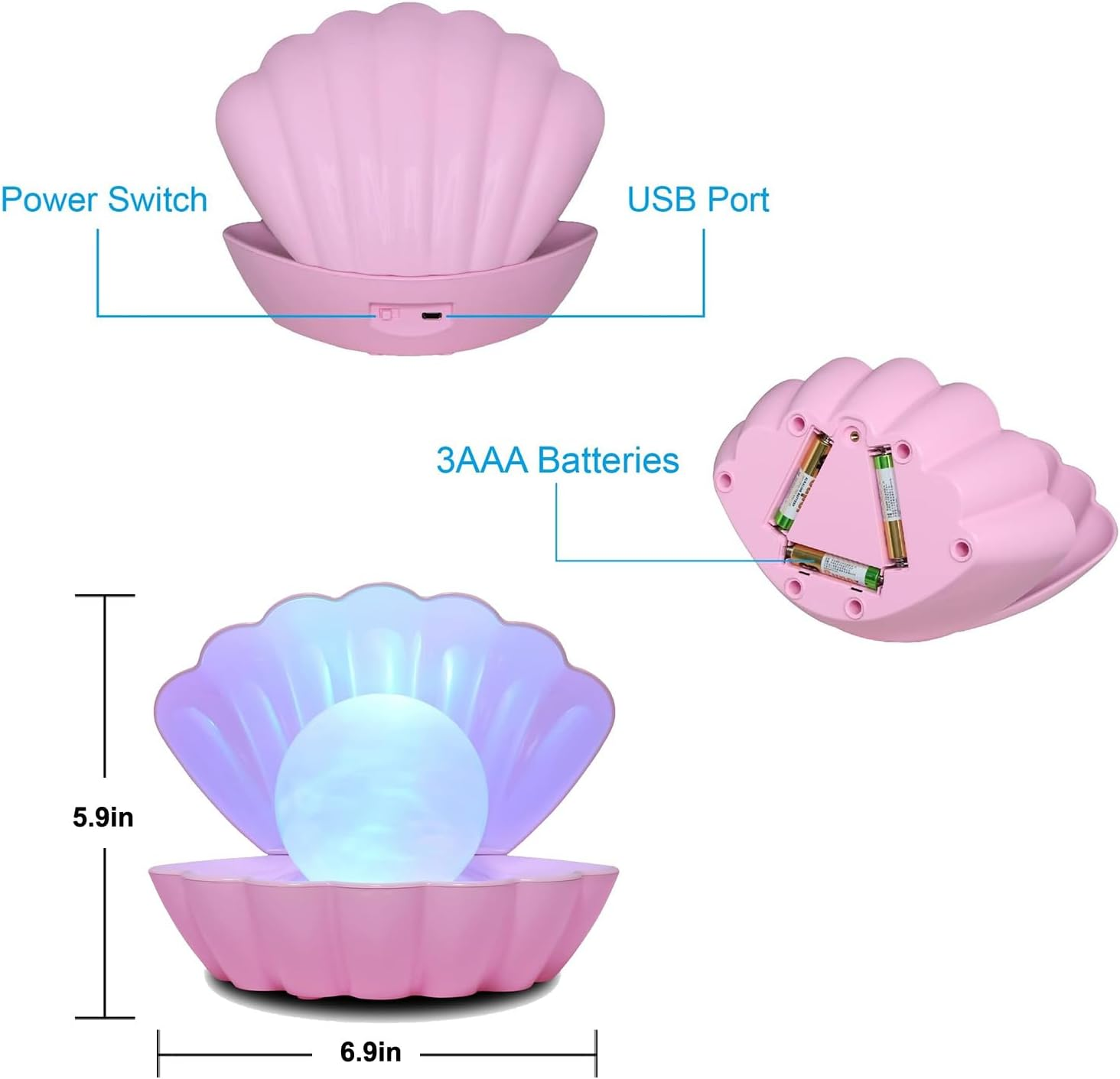 LKUA Shell Pearl Beach Themed Night Light, RGB 8 Colors Changing Mood Shell Pearl Lamps, Bedside LED Clamshell Portable Night Lights for Bar (Pink) image number 2