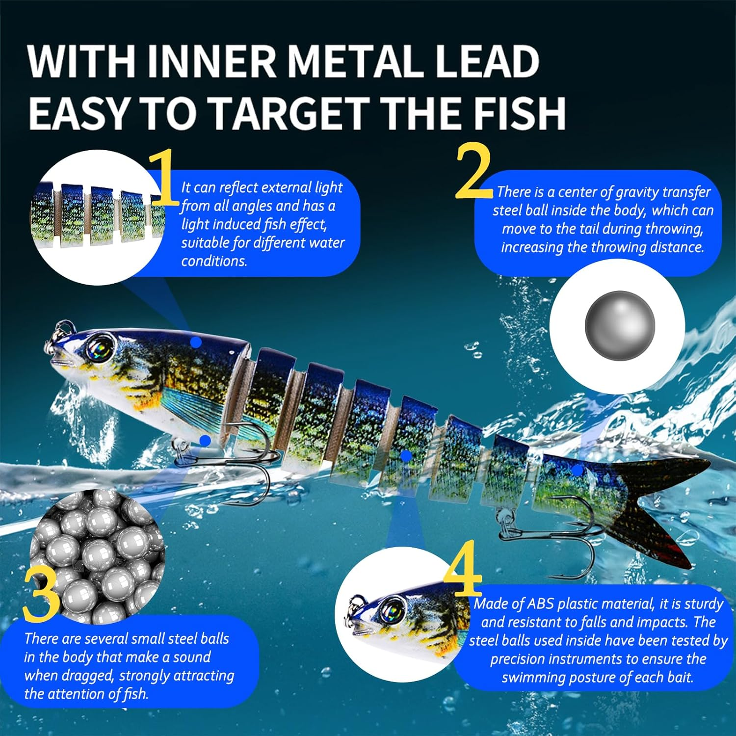 Roseflower 8 Segments Multi Jointed Swimbaits, Slow Sinking Fishing Lures for Freshwater & Saltwater, Ideal Accessories for Fly, Sea Fishing