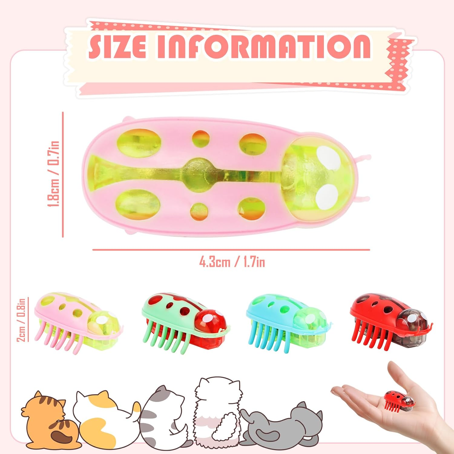 Mini Beetle 4 Pieces Interactive Bug Cat Toy Dog Cat Electric Insect Automatic Toy Escape Obstacle Automatic Turning Pet Funny for Cats Kittens Training