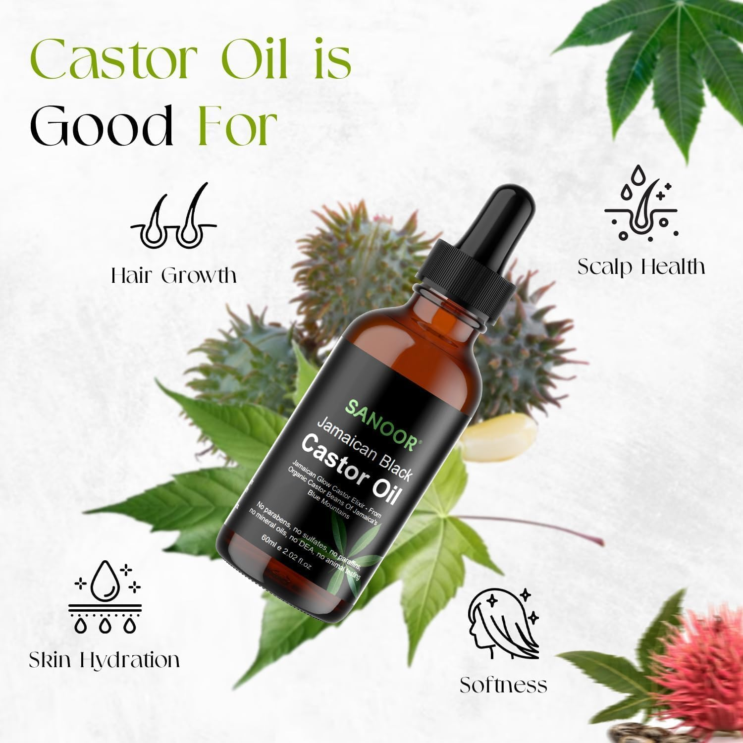 Jamaican Castor Oil 100% Pure | Organic Hair Growth & Repair Treatment, Thickening for Hair, Eyelashes & Eyebrows | Cold-Pressed Deep Moisturiser for Hair & Skin | 60Ml image number 6