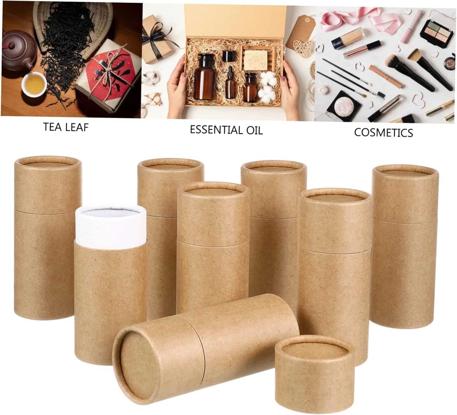 10Pcs Essential Oil Bottle Paper Cylinder Boxes Kraft Brown Storage Containers with Lid for 50Ml Bottles, Reusable Packaging for Travel and Packing image number 5